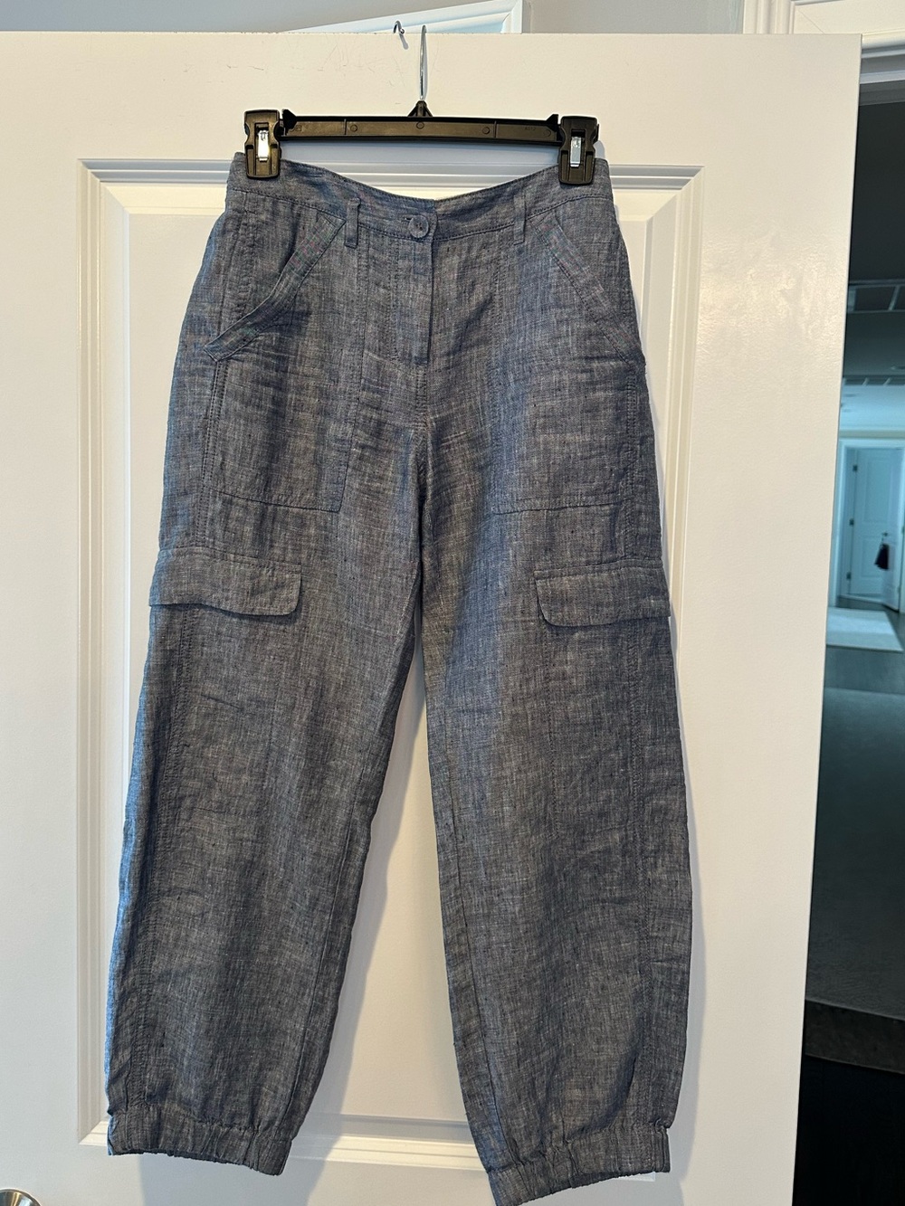Linen at its best! Wide-Leg Utility Capris in Heathered Blue